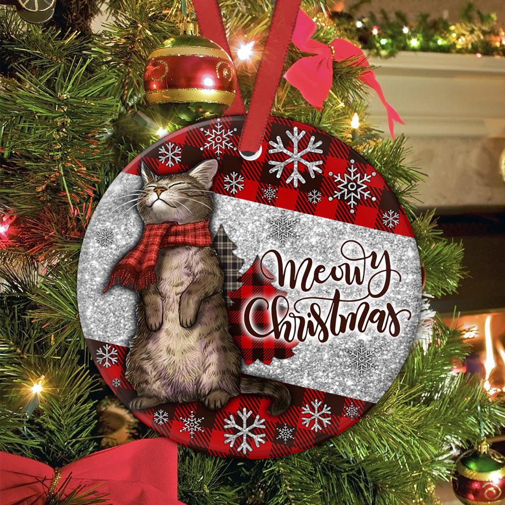 Cat Christmas Art Circle Ornament - Christmas Ornament - Ciaocustom