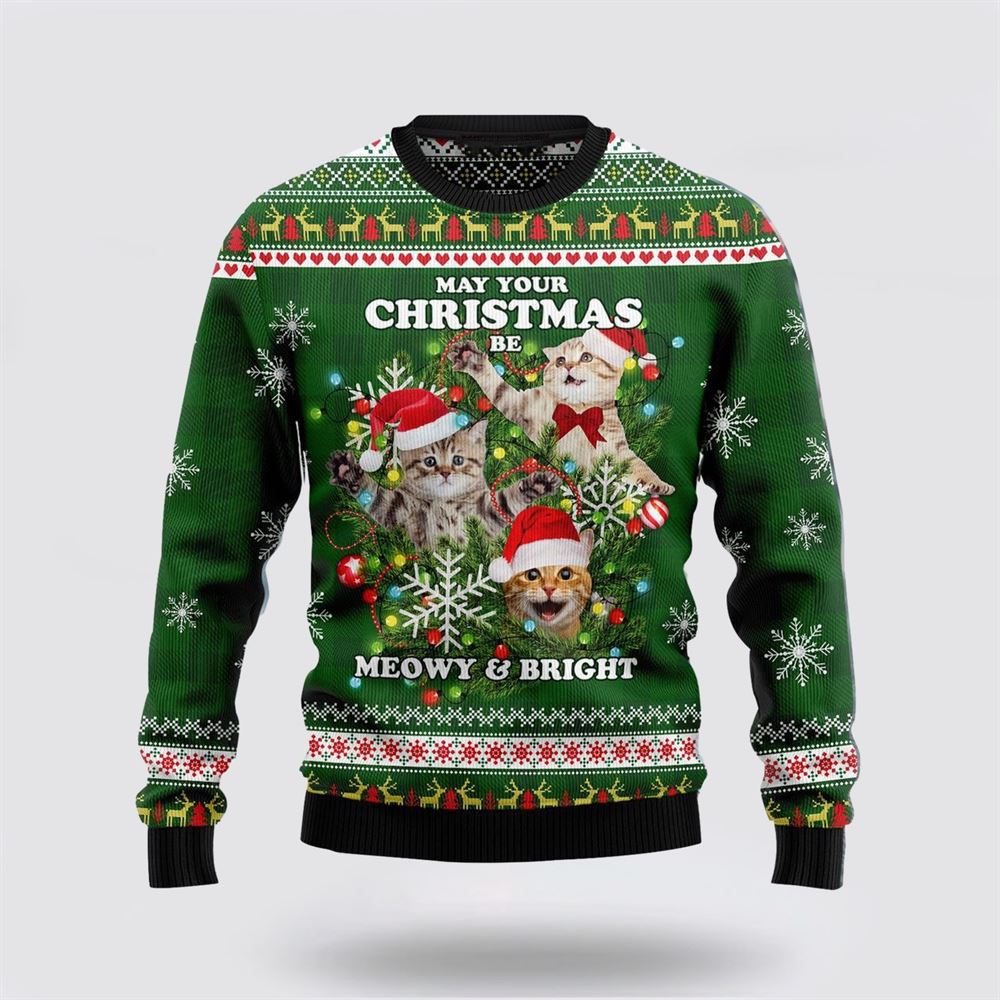 Cat, Christmas Be Meowy & Bright Ugly Christmas Sweater For Men And Women, Best Gift For Christmas, Christmas Fashion Winter