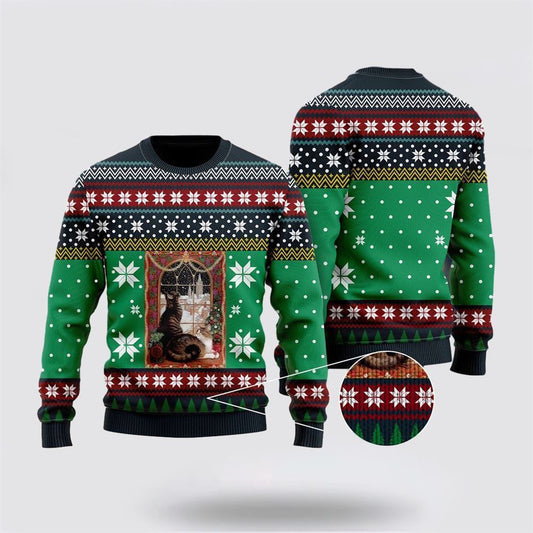 Cat Christmas Snow Window Ugly Christmas Sweater For Men And Women, Best Gift For Christmas, Christmas Fashion Winter