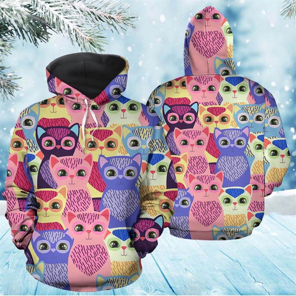 Cat Colorful Group All Over Print 3D Hoodie For Men And Women, Best Gift For Cat lovers, Best Outfit Christmas