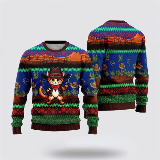 Cat Cowboy Cactus Ugly Christmas Sweater For Men And Women, Best Gift For Christmas, Christmas Fashion Winter