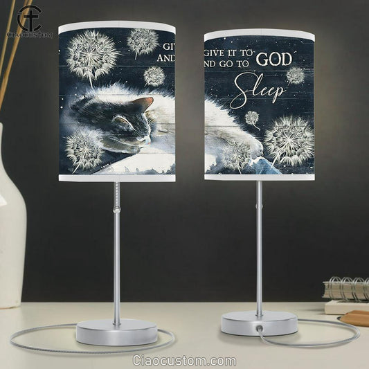 Cat Dandelion Give It To God And Go To Sleep Table Lamp Painting - Christian Lamp Art - Gifts For Cat Lovers