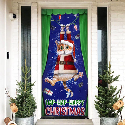Cat Door Cover Happy Christmas - Front Door Christmas Cover - Christmas Outdoor Decoration