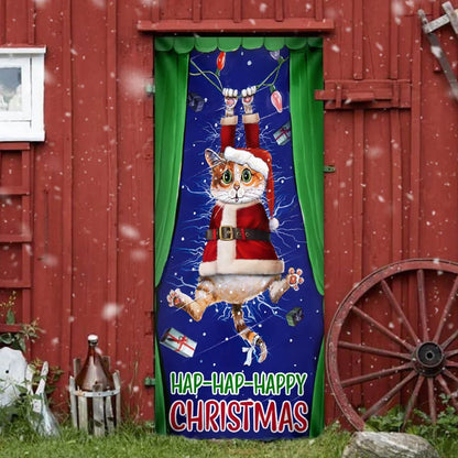 Cat Door Cover Happy Christmas - Front Door Christmas Cover - Christmas Outdoor Decoration