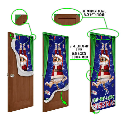 Cat Door Cover Happy Christmas - Front Door Christmas Cover - Christmas Outdoor Decoration