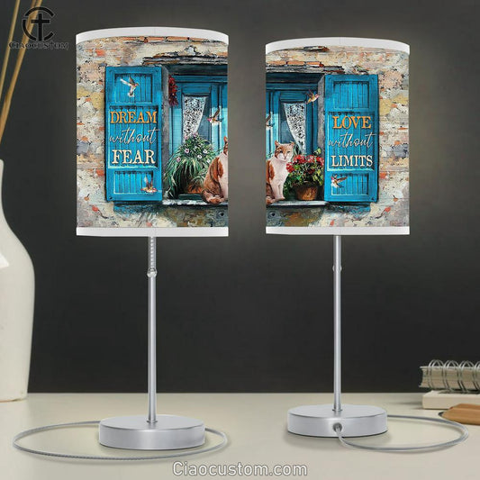 Cat Flower Dream Without Fear Lamp Art Table Lamp - Christian Lamp Art - Religious Art