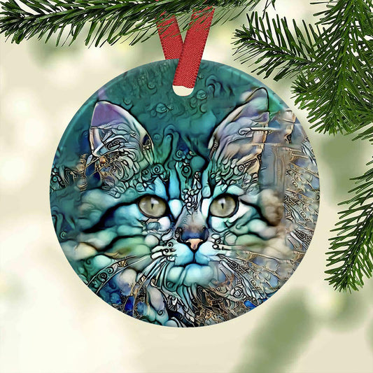 Cat Jewelry Cat Ceramic Circle Ornament - Decorative Ornament - Christmas Ornament