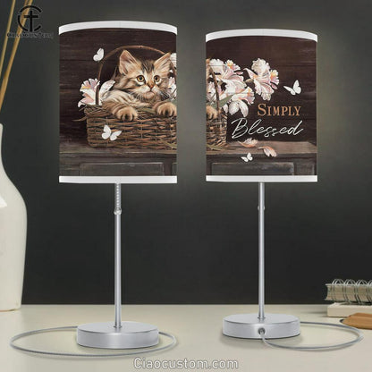 Cat Light Pink Flower Simply Blessed Table Lamp For Bedroom - Bible Verse Table Lamp - Religious Room Decor