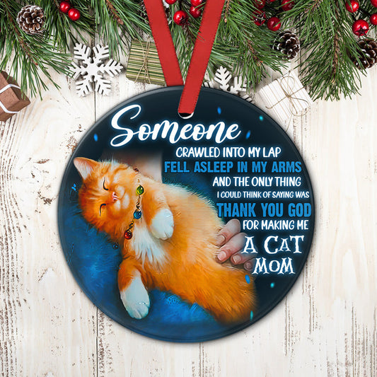 Cat Mom Ceramic Circle Ornament - Decorative Ornament - Christmas Ornament