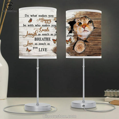 Cat Orange Butterfly Broken Wall Love As Much As You Live Table Lamp For Bedroom - Bible Verse Table Lamp - Religious Room Decor