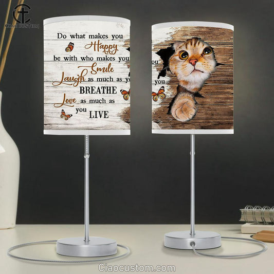 Cat Orange Butterfly Broken Wall Love As Much As You Live Table Lamp For Bedroom - Bible Verse Table Lamp - Religious Room Decor