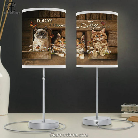 Cat Pretty Daisy Today I Choose Joy Table Lamp For Bedroom - Bible Verse Table Lamp - Religious Room Decor
