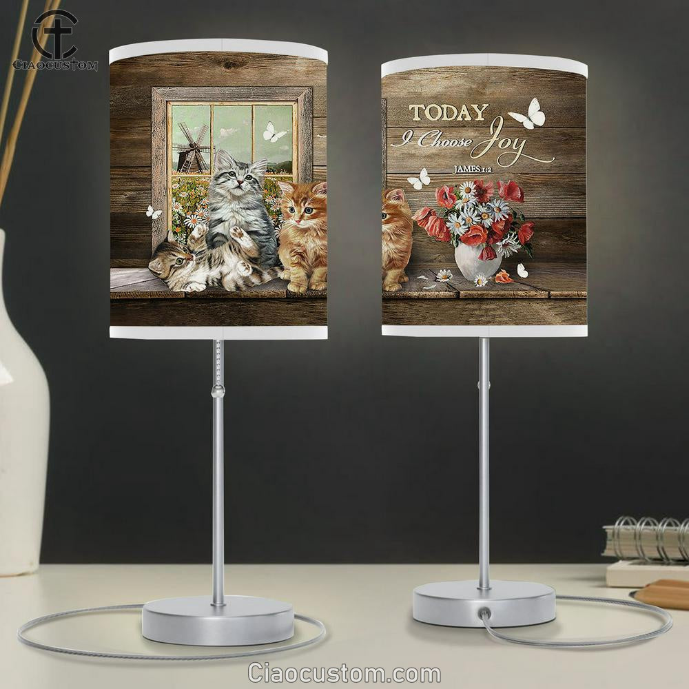 Cat Red Poppy Today I Choose Joy Table Lamp For Bedroom - Bible Verse Table Lamp - Religious Room Decor