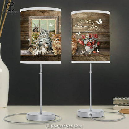 Cat Red Poppy Today I Choose Joy Table Lamp For Bedroom - Bible Verse Table Lamp - Religious Room Decor
