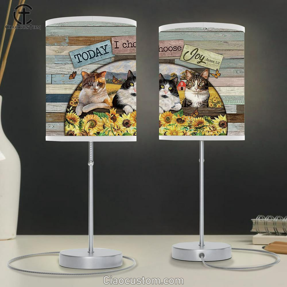Cat Sunflower Field Today I Choose Joy Table Lamp For Bedroom - Bible Verse Table Lamp - Religious Room Decor