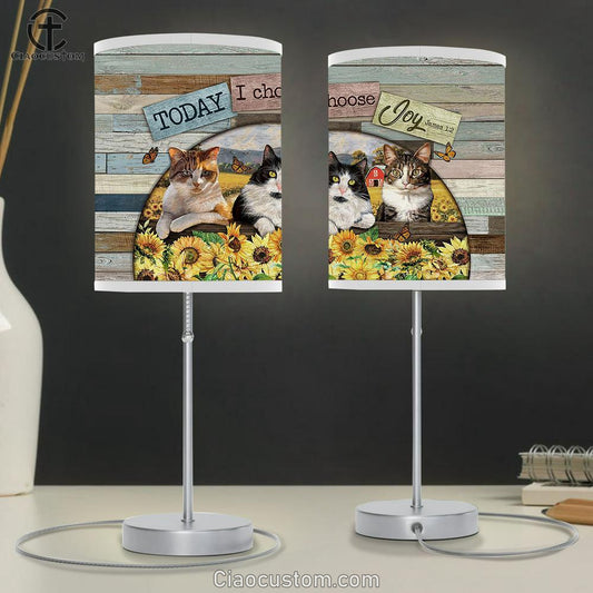 Cat Sunflower Field Today I Choose Joy Table Lamp For Bedroom - Bible Verse Table Lamp - Religious Room Decor