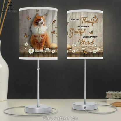 Cat White Daisy So Very Thankful Table Lamp For Bedroom - Bible Verse Table Lamp - Religious Room Decor