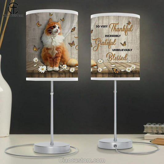 Cat White Daisy So Very Thankful Table Lamp For Bedroom - Bible Verse Table Lamp - Religious Room Decor