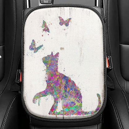Cat With Butterflies Seat Box Cover, Car Center Console Coveration