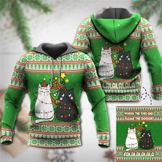 Cat Wreck The Tree Meowy Christmas All Over Print 3D Hoodie For Men And Women, Best Gift For Cat lovers, Best Outfit Christmas