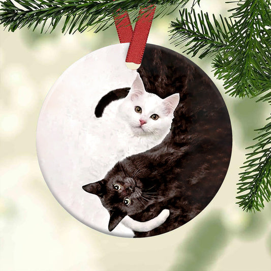 Cat Yin Yang Ceramic Circle Ornament - Decorative Ornament - Christmas Ornament
