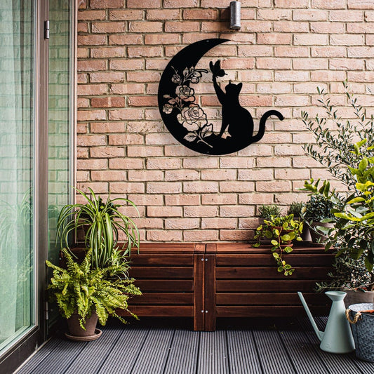 Cat and Moon Metal Wall Art - Cat Lover Gift - Animal Decor - Housewarming Gift - Moon Cat Metal Sign