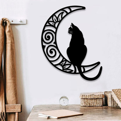 Cat and Moon Metal Wall Art - Cat Wall Decor - Cat on Moon Metal Sign - Cat Lover Gift - Animal Decor - Home Decor - Housewarming Gift - Ciaocustom