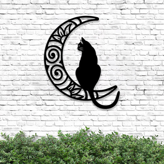 Cat and Moon Metal Wall Art - Cat Wall Decor - Cat on Moon Metal Sign - Cat Lover Gift - Animal Decor - Home Decor - Housewarming Gift - Ciaocustom