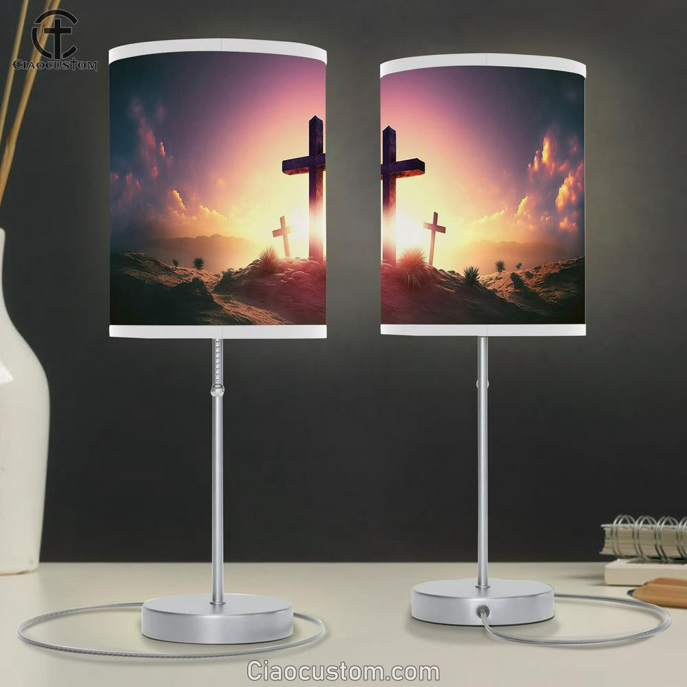 Catholic Christian Cross Symbol Sunset Sunrise Table Lamp Pictures - Faith Art - Christian Table Lamp For Bedroom Decor
