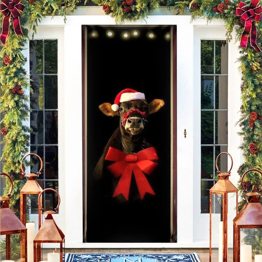 Cattle Christmas Door Cover - Front Door Christmas Cover - Christmas Outdoor Decoration