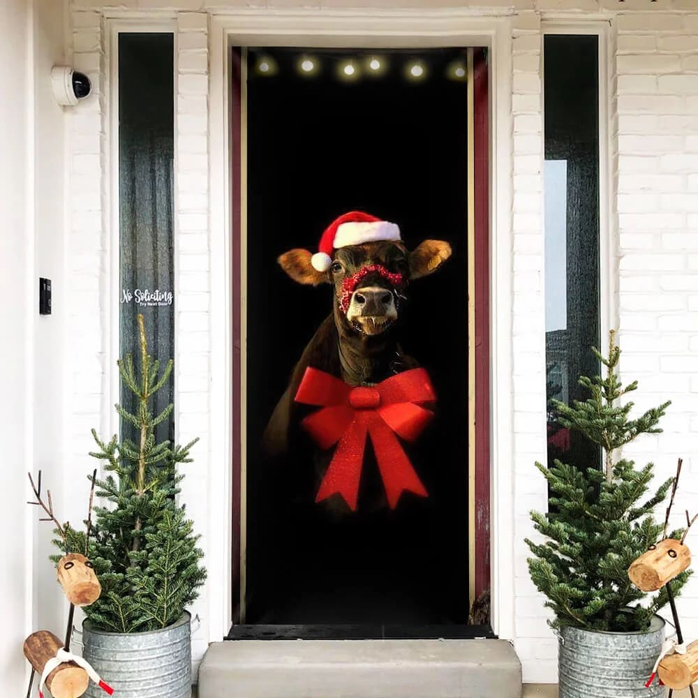 Cattle Christmas Door Cover - Front Door Christmas Cover - Christmas Outdoor Decoration