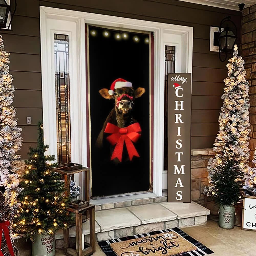 Cattle Christmas Door Cover - Front Door Christmas Cover - Christmas Outdoor Decoration