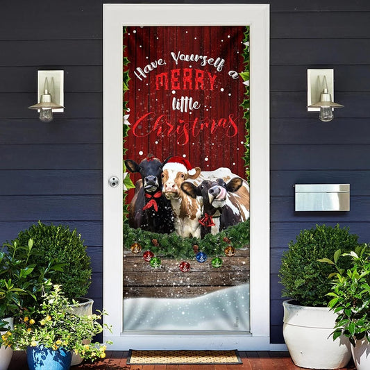 Cattle Merry Christmas Door Cover - Front Door Christmas Cover - Christmas Outdoor Decoration
