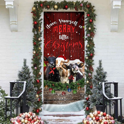 Cattle Merry Christmas Door Cover - Front Door Christmas Cover - Christmas Outdoor Decoration