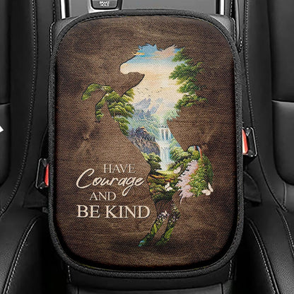 Cave Green Forest - Have Courage And Be Kind Seat Box Cover, Christian Car Center Console Cover, Bible Verse Car Interior Accessories