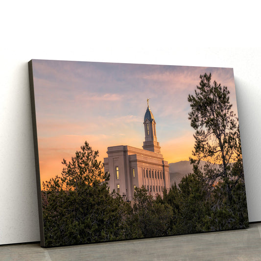 Cedar City Temple Sunrise Canvas Wall Art - Jesus Christ Picture - Canvas Christian Wall Art