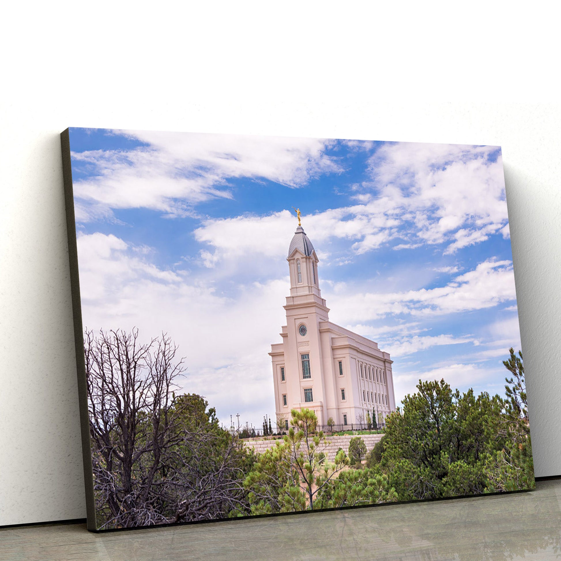 Cedar City Utah Temple Cloudy Blue Sky Landscape Canvas Wall Art - Jesus Christ Picture - Canvas Christian Wall Art