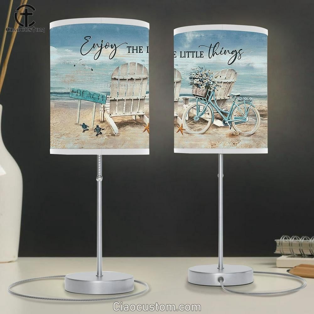 Chair Blue Bicycle Enjoy The Little Things Table Lamp For Bedroom - Bible Verse Table Lamp - Religious Room Decor