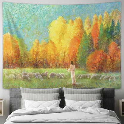 Changing Seasons Original Tapestry - Jesus With Lamb - Jesus Tapestry - Christian Wall Tapestry - Religious Tapestry Wall Hangings - Ciaocustom