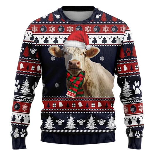 Charolais Cow Ugly Christmas Sweater, Farm Sweater, Christmas Gift, Best Winter Outfit Christmas