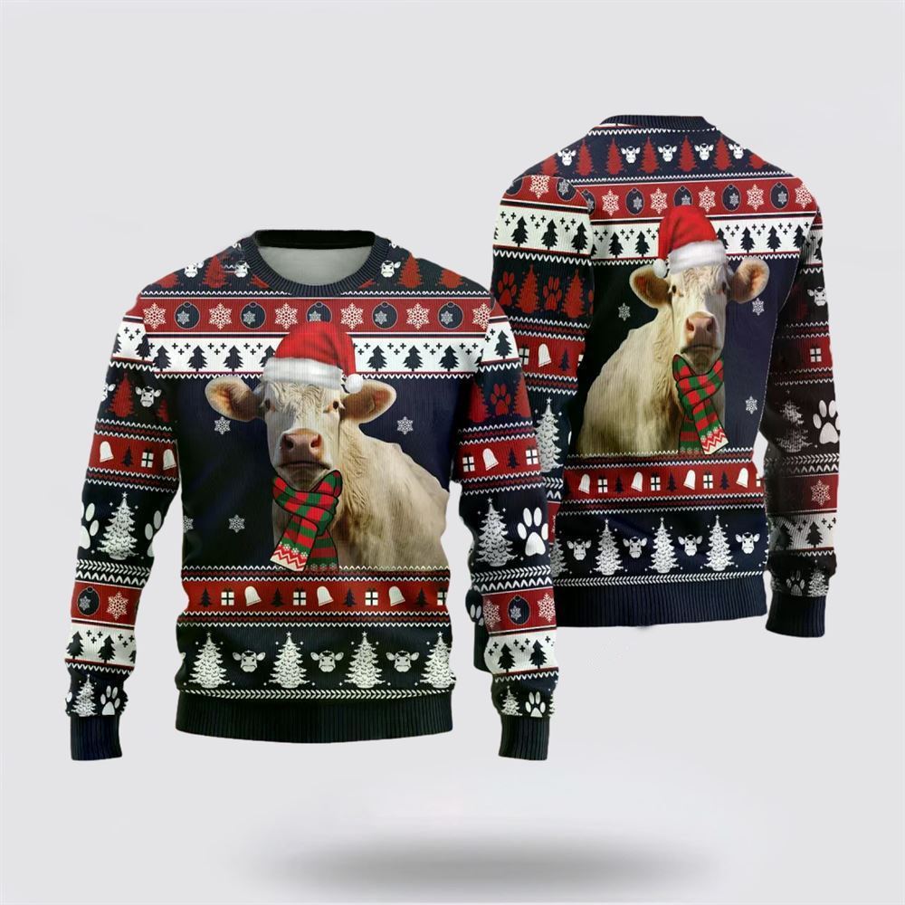 Charolais Cow Ugly Christmas Sweater, Farm Sweater, Christmas Gift, Best Winter Outfit Christmas