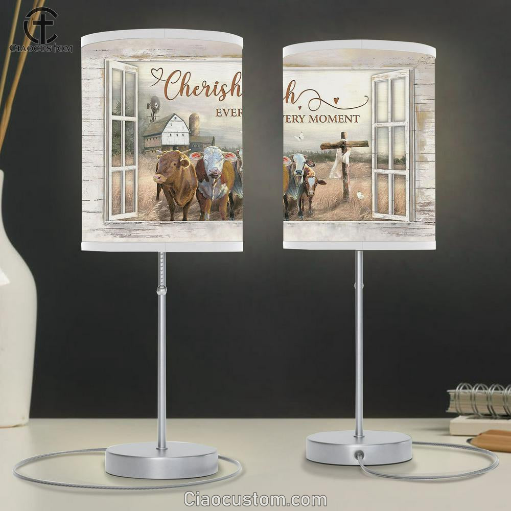 Cherish Every Moment Cows On Field Table Lamp Prints - Religious Table Lamp Art - Christian Home Decor