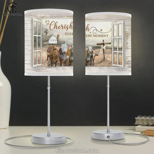 Cherish Every Moment Cows On Field Table Lamp Prints - Religious Table Lamp Art - Christian Home Decor