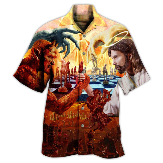 Chess Battle Satan Jesus Cool Style Hawaiian Shirt - Christian Hawaiian Shirts For Men & Women