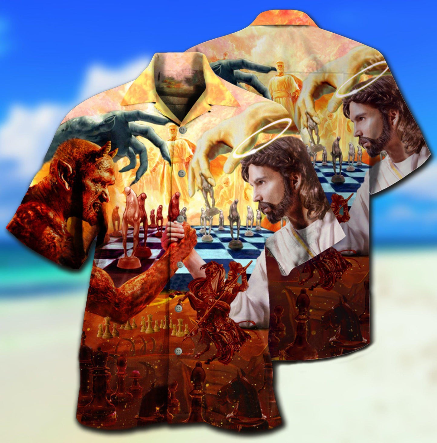 Chess Battle Satan Jesus Cool Style Hawaiian Shirt - Christian Hawaiian Shirts For Men & Women