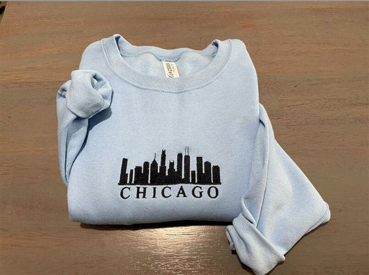 Chicago Embroidered Sweatshirt, Illinois Sweatshirts,, Women's Embroidered Sweatshirts