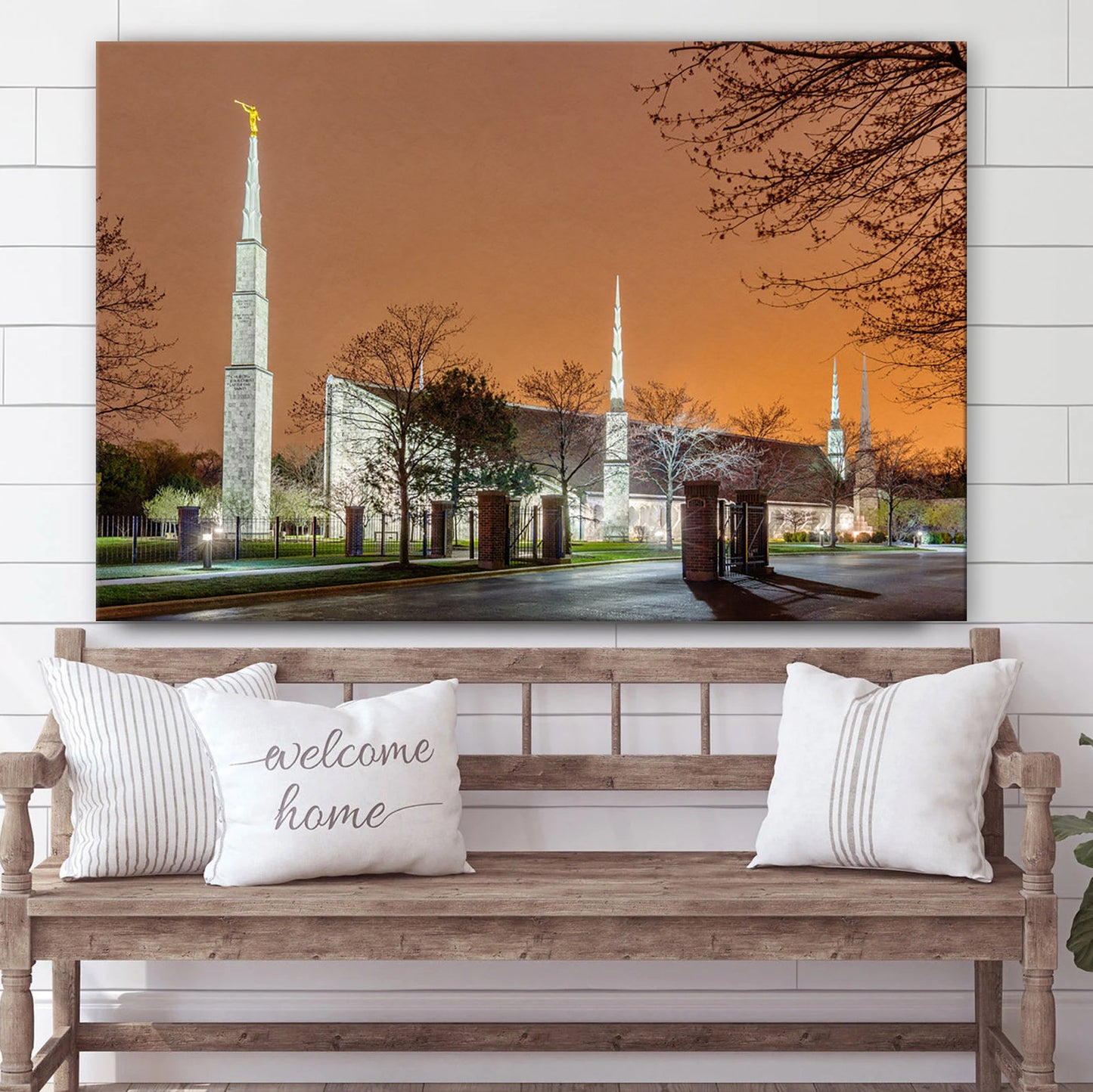 Chicago Temple Evening Glow Canvas Wall Art - Jesus Christ Picture - Canvas Christian Wall Art