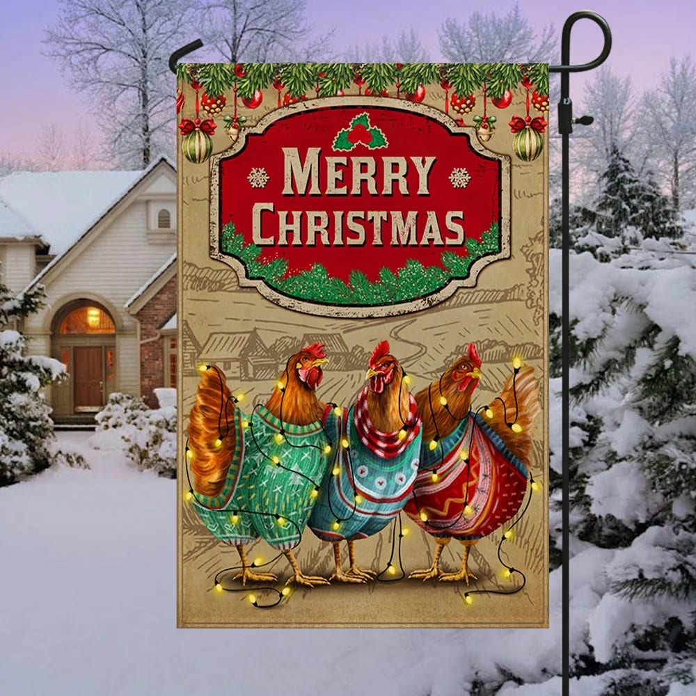 Chicken Christmas Flag Three Hens With Light Vintage Flag - Christmas Garden Flag - Christmas House Flag - Christmas Outdoor Decoration
