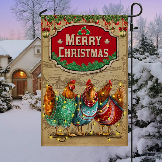 Chicken Christmas Flag Three Hens With Light Vintage Flag - Religious Christmas House Flags
