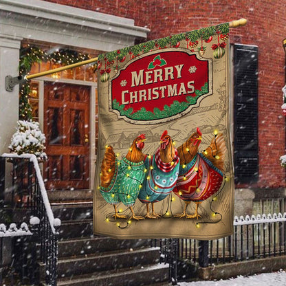 Chicken Christmas Flag Three Hens With Light Vintage Flag - Religious Christmas House Flags